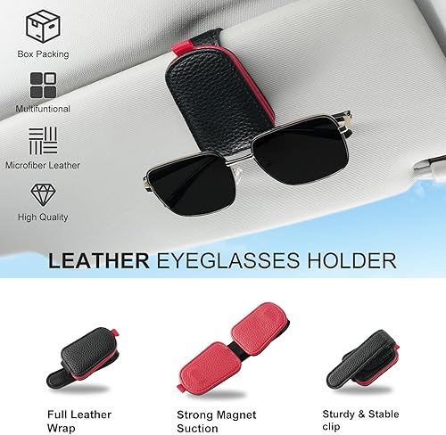 Miniatura 5 de SINGARO Soporte para anteojos de sol para coche, hebilla magnética de cuero para visera de sol, clip para anteojos de sol, clip para almacenamiento