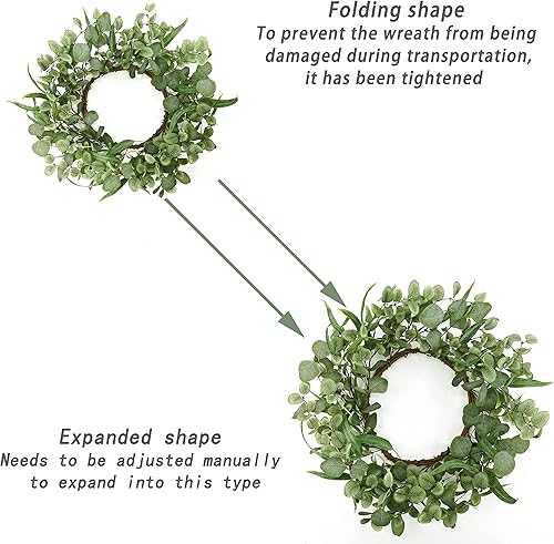 Vista 7 de Corona artificial de 20 pulgadas con hojas de eucalipto verde y hojas grandes de sauce para puerta principal, para decoración en interiores, Corona