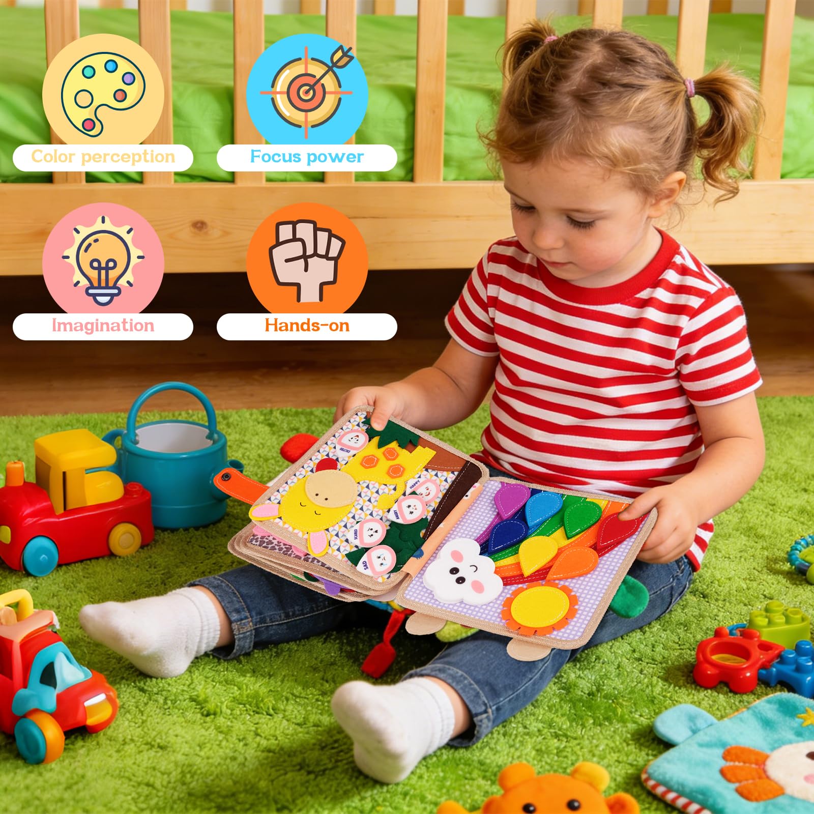 Busy Board per 1-3 Anni, Libro Montessori Interattivo, Libro Silenzioso in Feltro, Giochi Montessori 1 2 3 Anni, per L'educazione della Prima Infanzia, Regalo di Compleanno per Ragazzi e Ragazze