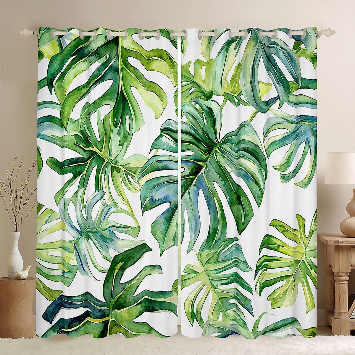 Erosebridal Palm Leaves Blackout Curtains Hawaiian Darkening Curtains Monstera Window Treatments 42"x90",2 Panels Tropical Leaves Window Drapes