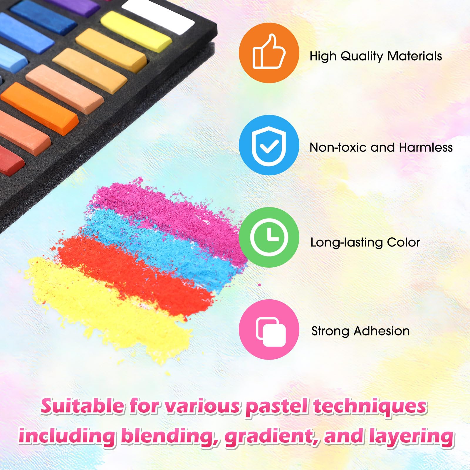 Watersay Lot de 576 bâtons de craie pastels carrés de 24 couleurs en vrac de 3,5 cm pour bureau, art, dessin, peinture, kit de fournitures artistiques professionnelles