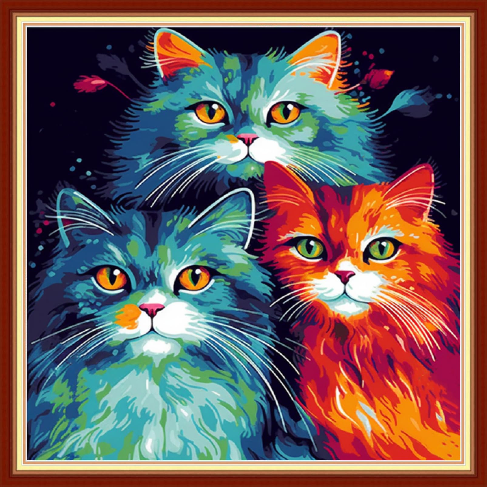 Joyhoor Stamped Cross Stitch Kits for Beginners Needlepoint Kits for Adults Embroidery Kits 11CT Counted Cross Stitch Kits Printed Embroidery Pattern-Colorful Cat 18x18 inchs