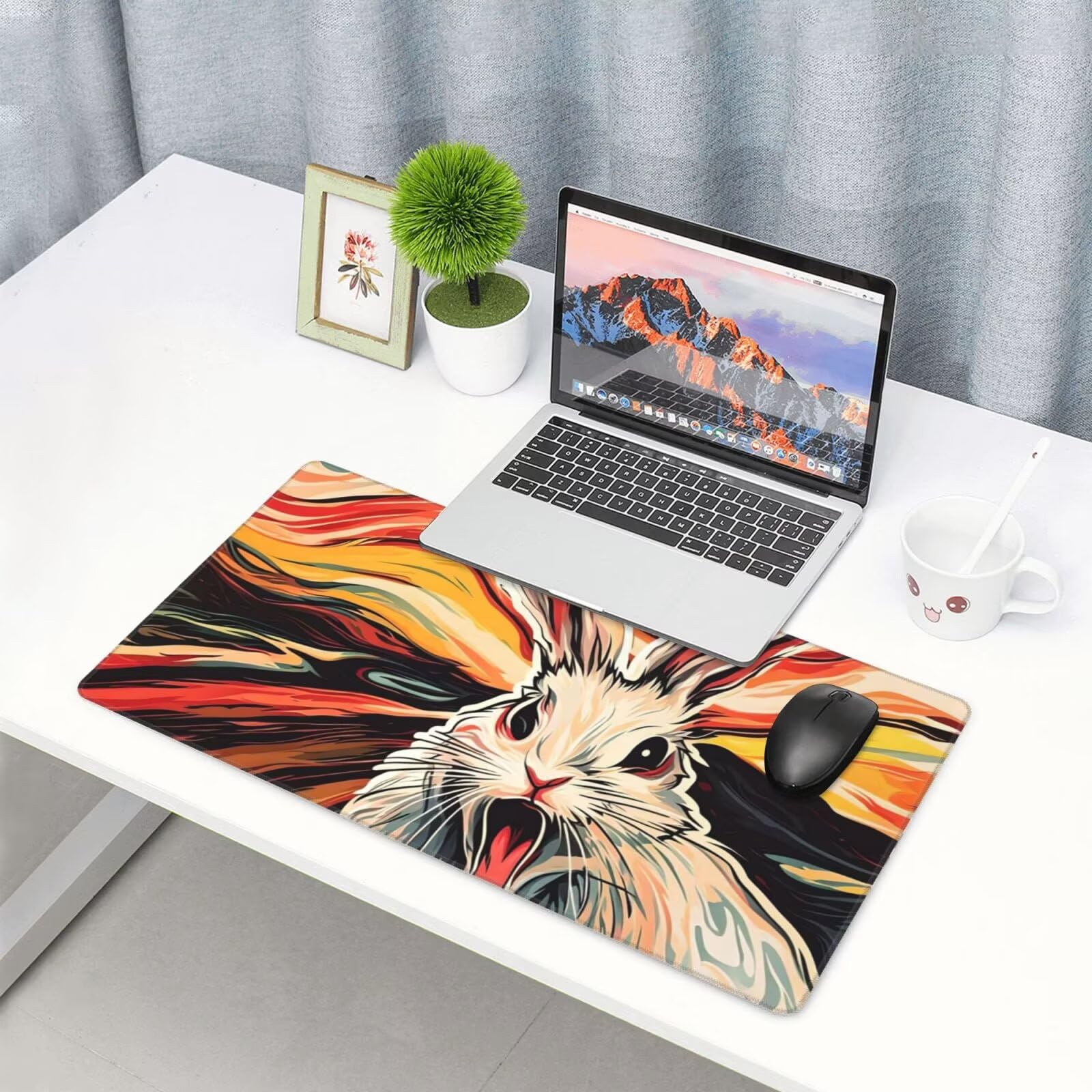 Tapis de Souris XXL 1200x600 mm, Couleur Tapis de Souris Lapin Tapis Souris XXL 120 X 60 CM, Étanche Antidérapant Sous Main Bureau à Bords Cousus,Mouse Pad avec Surface en Caoutchouc antidérapant U-83