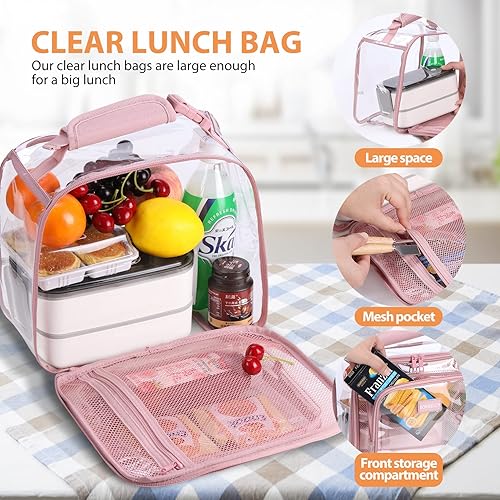 Miniatura 4 de BORMELUN  Loncheras grandes de color rosa transparente para el trabajo, lonchera de plástico transparente, asa de mano para mujeres, oficina, picnic