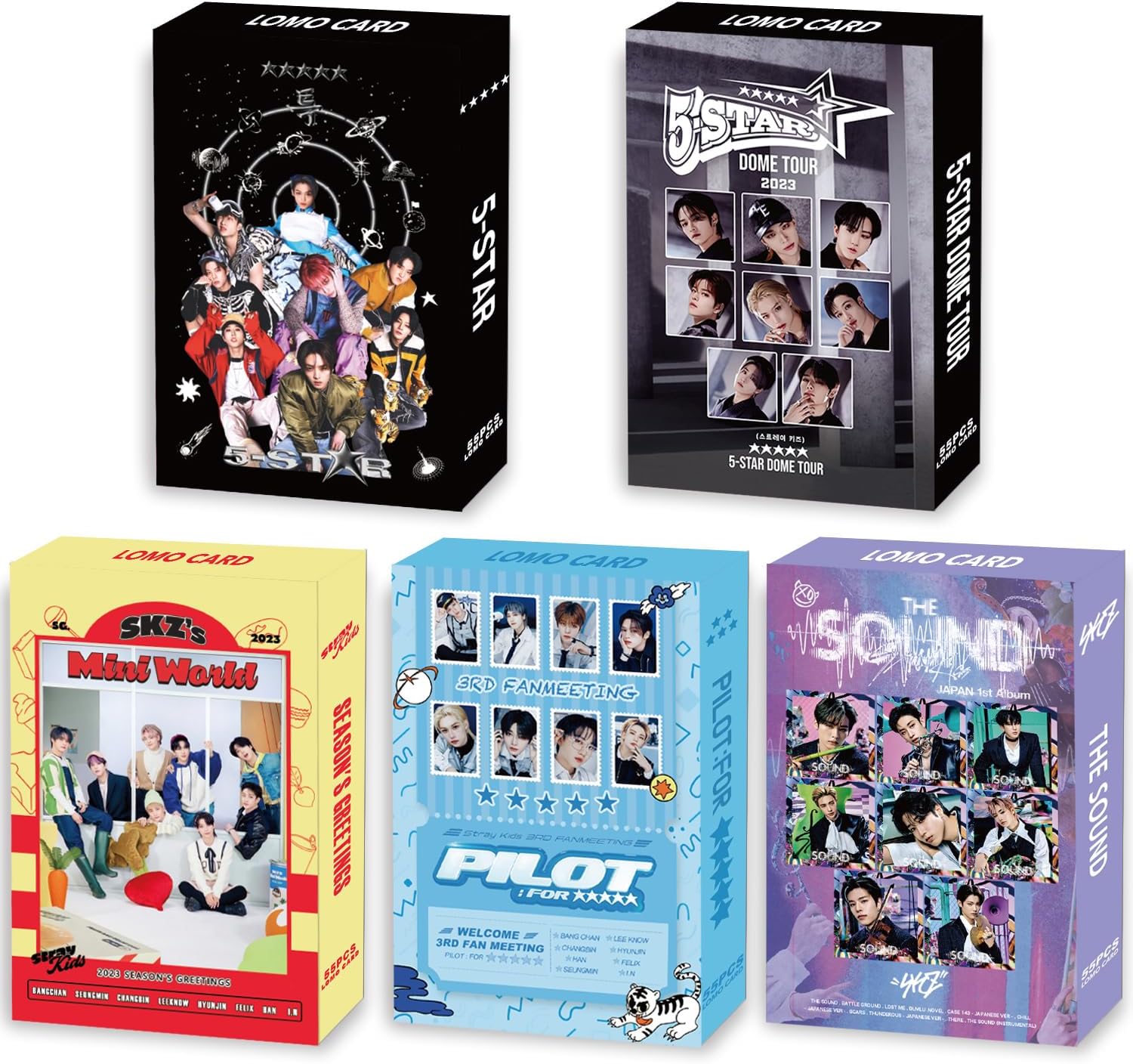 eTel Like 5 Pack/275 Pcs Stray Kids 5 Star Lomo Card Photocards Greeting Card with Postcards Box