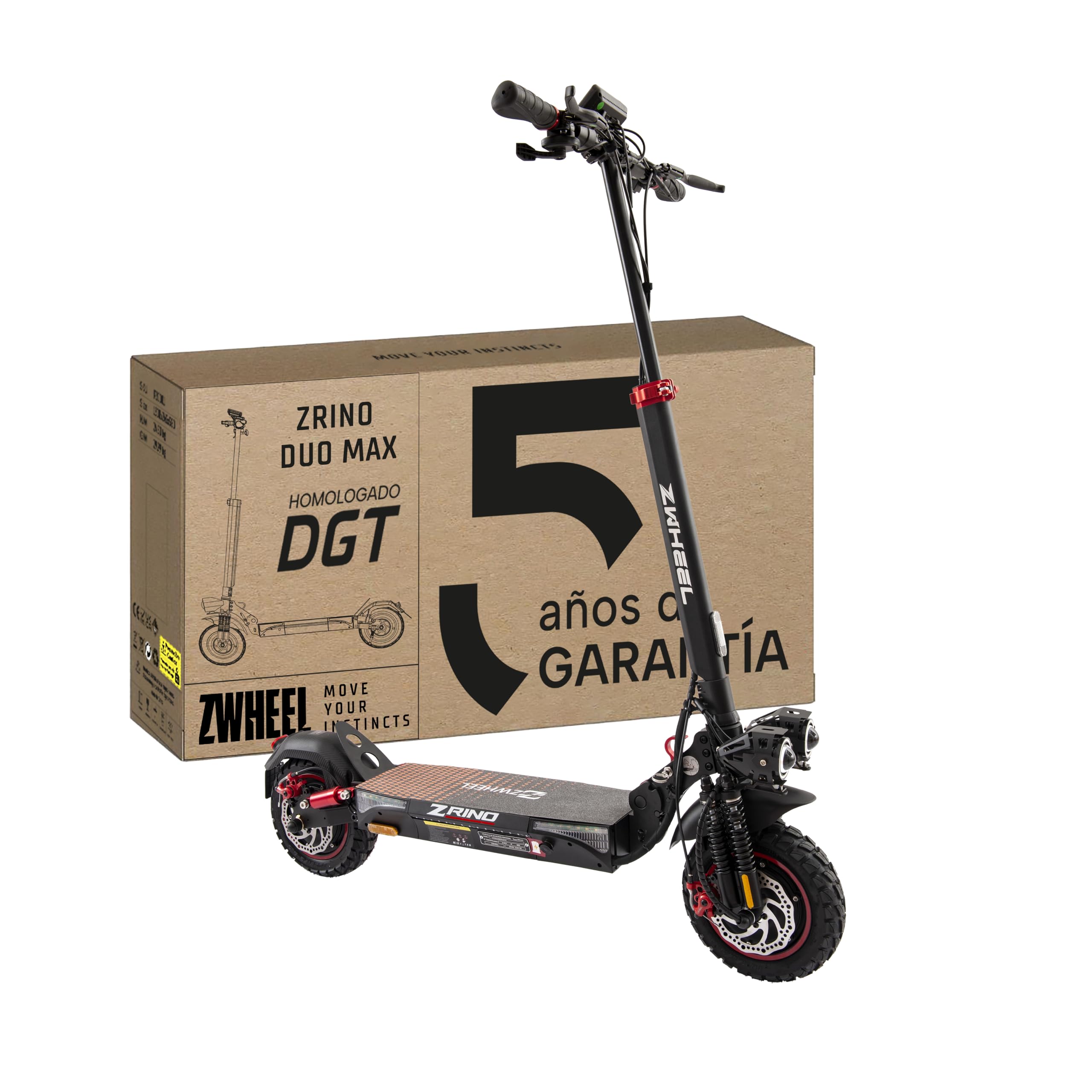 ZWHEEL Patinete Eléctrico Adultos Homologado DGT - 1200-2000W Max, 35-70km Autonomía, Regeneración al Frenar, Doble/Cuádruple Suspensión Hidráulica Mejorada, IP54, Ruedas 10" Tubeless - Pantalla y App