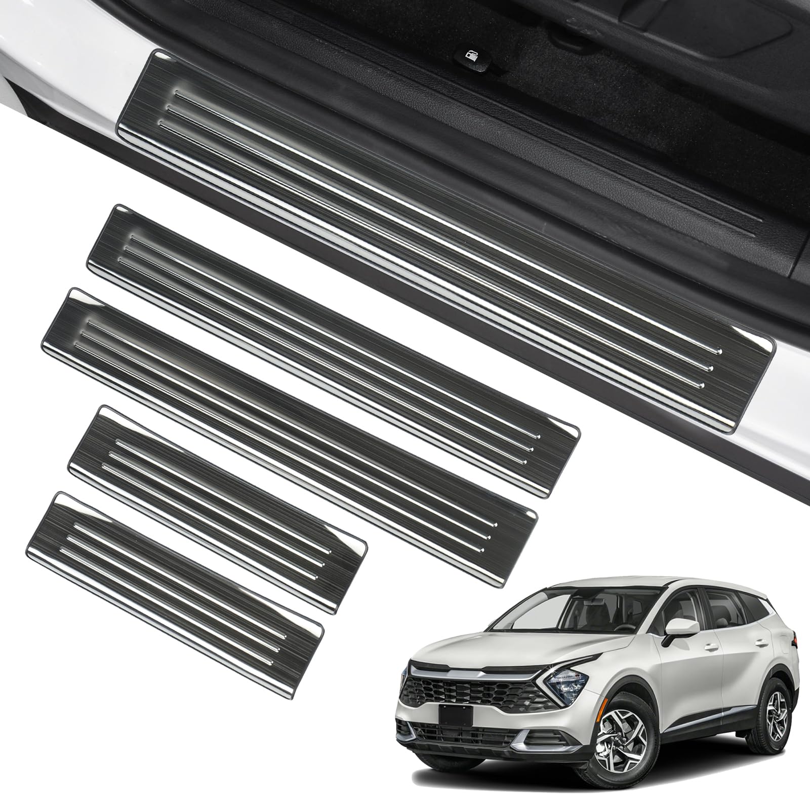 YOJOJOCO Door Sill Protector for Kia Sportage 2025 2024 2023 Accessories Stainless Steel Front and Rear Door Car Pedal Kick Guards Protection (Black Brushed)