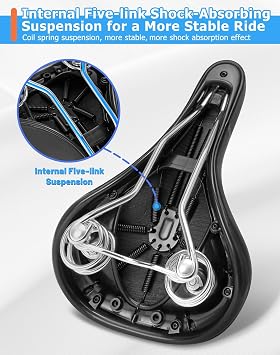 Comfortable Bike Seat with Internal Shock Absorbing Suspension, Soft Memory Foam Padded Bicycle Seat for Men Women, Comfort Bike Saddle for Mountain Bike, MTB, Ebike, Road Bike, Exercise Bike