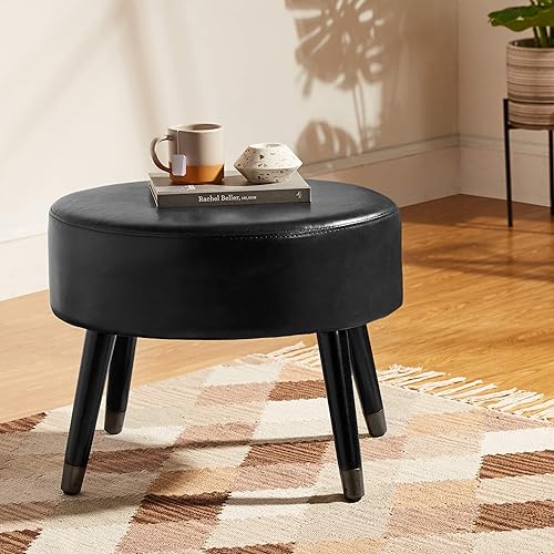 Miniatura 2 de FIRST HILL FHW Otomana elíptica cómoda, piel sintética negra