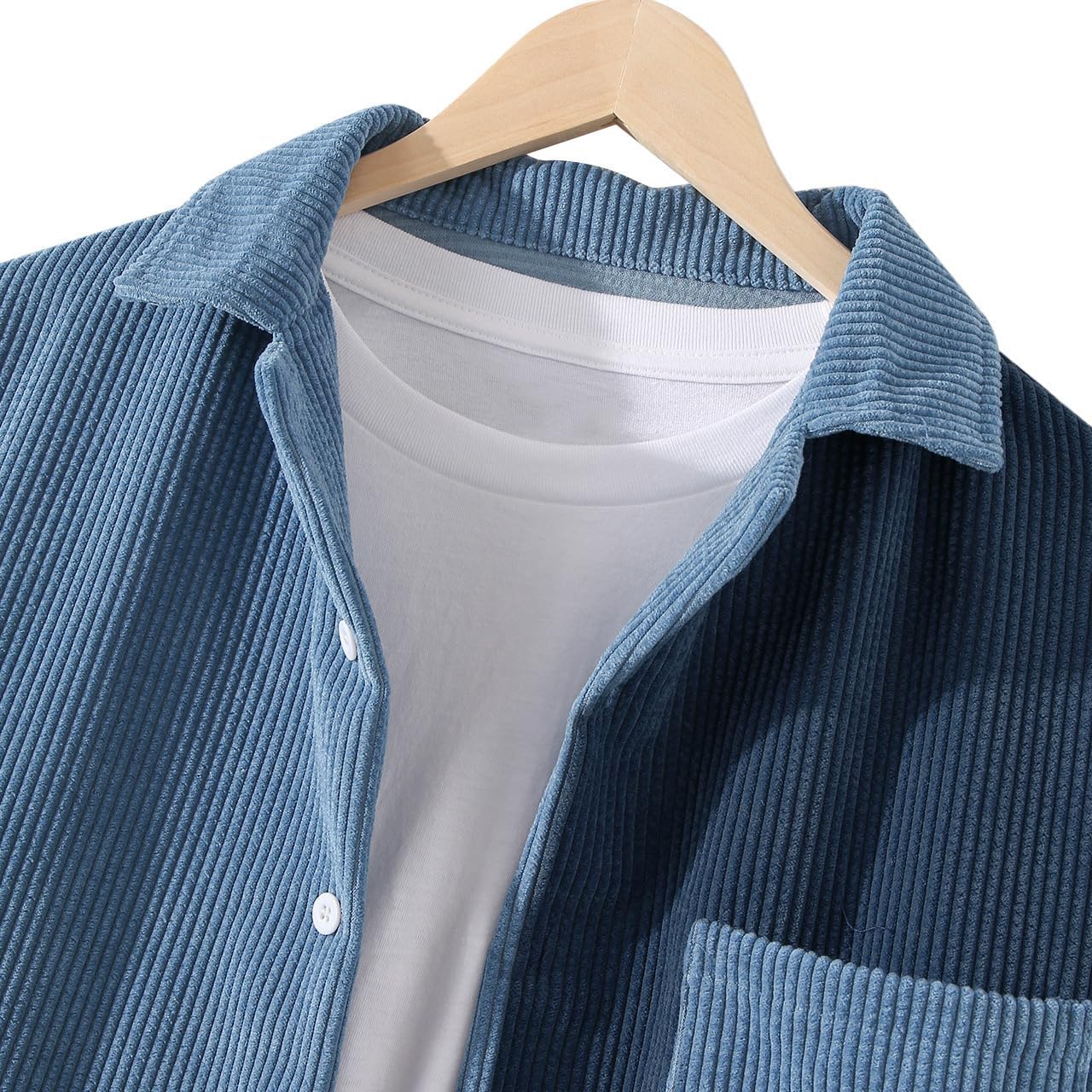 UANEO Mens Shacket Patchwork Long Sleeve Button Down Corduroy Shirts for Men - Image 2