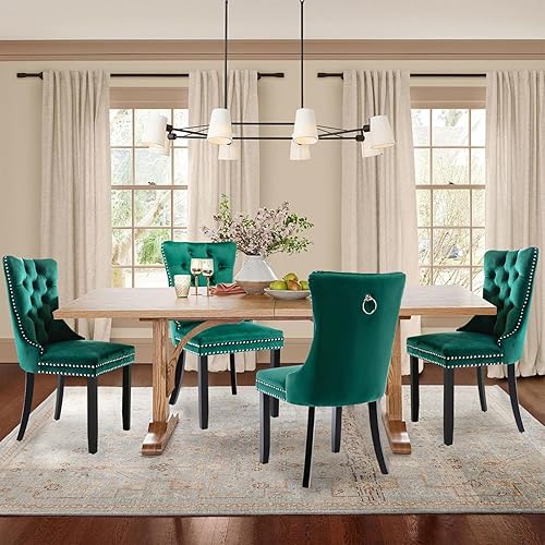 Miniatura 86 de Juego de 6 Sillas de Comedor Tapizadas en Terciopelo, Sillas Laterales de Cocina de Estilo Moderno con Ribete de Tachuelas y Patas de Madera, Anillo