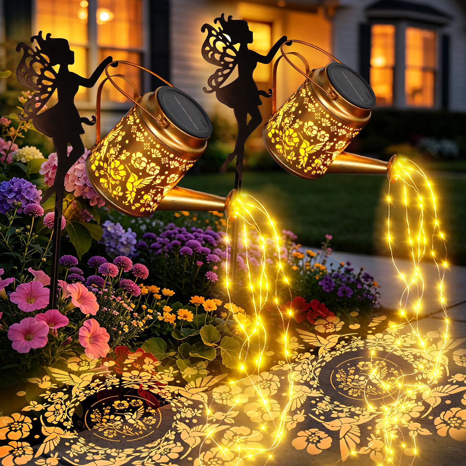 Daknswte Women's Golden 2 Pack Solar Fairy Watering Can With String Lights, Garden Gifts For