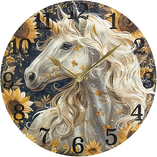 Miniatura 5 de KLL Retro Unicorns Sunflowers 10 Inch Round Kitchen Clocks Wall Quiet Hanging for Dining Room Dining Room Kitchen reloj de pared para cocina