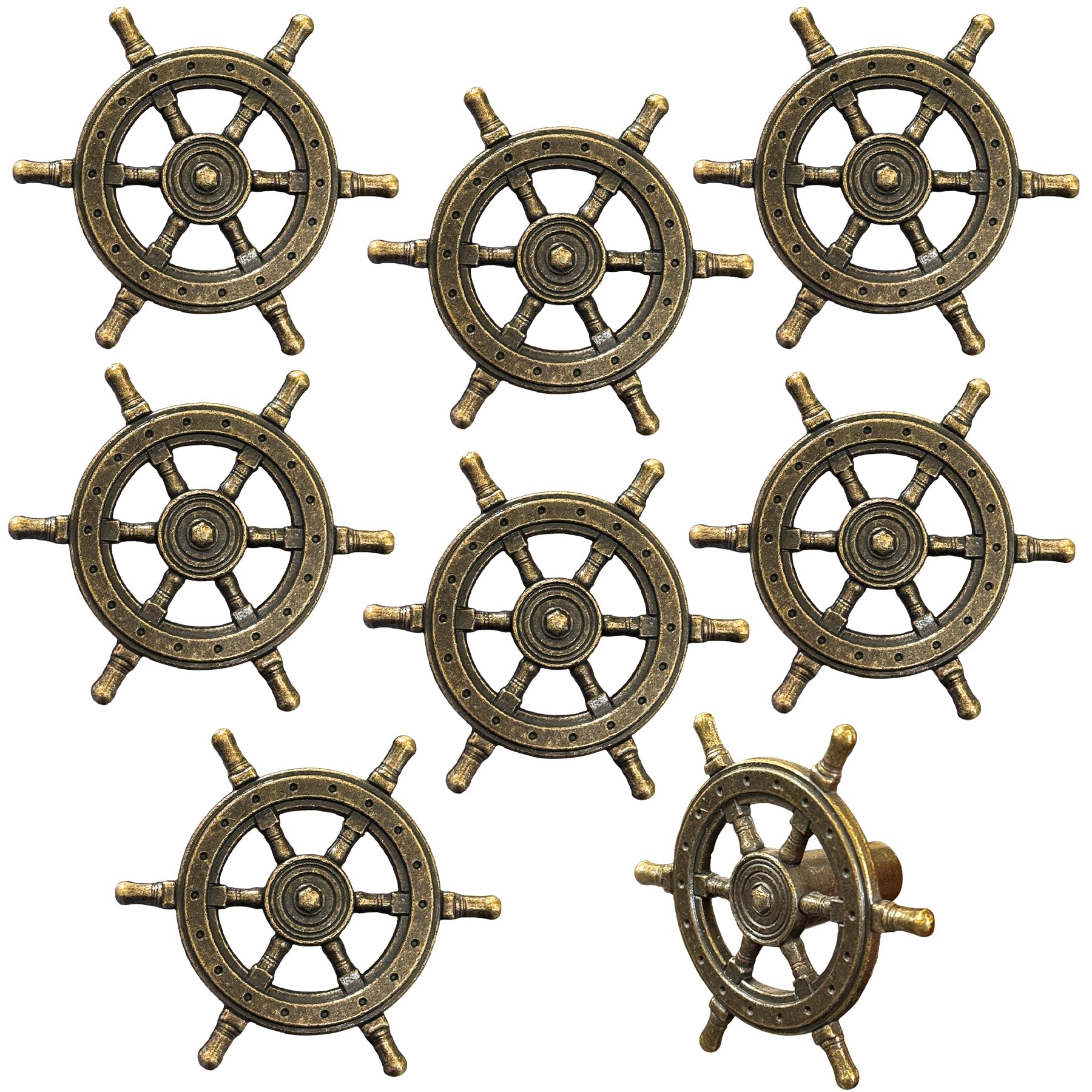 KYIEN Pack of 8 Retro Nautical Ship Rudder Wheel Cabinet Knobs Bronze Drawer Cupboard Dresser Furniture Door Single Hole Pull Handles — image 1