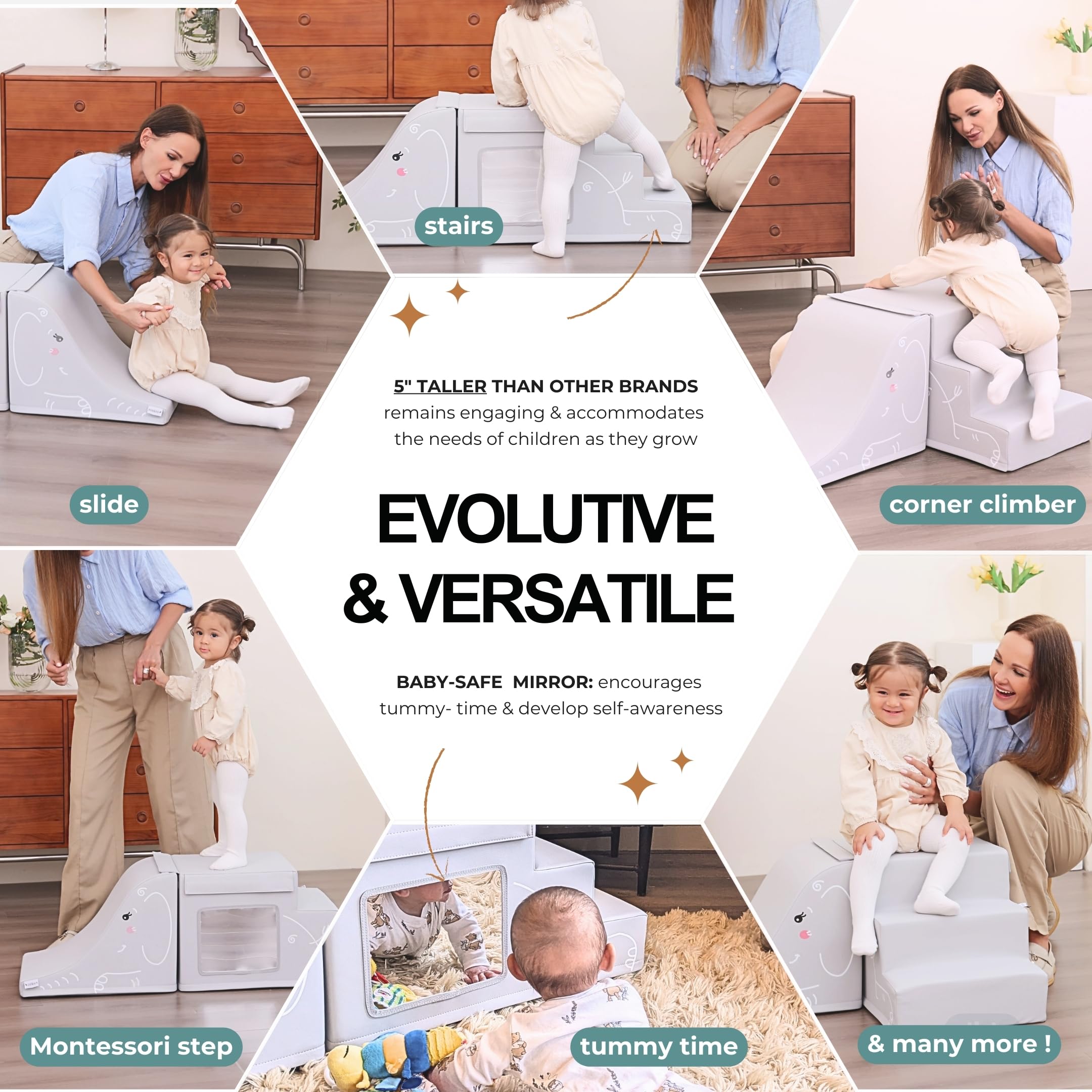 Kletterblöcke aus hochwertigem Schaumstoff – Alternative Pikler Montessor Dreieck – Spielzeug für Babys 1 Jahr – Fitnessstudio für Babys & Rutschen, Größe XL
