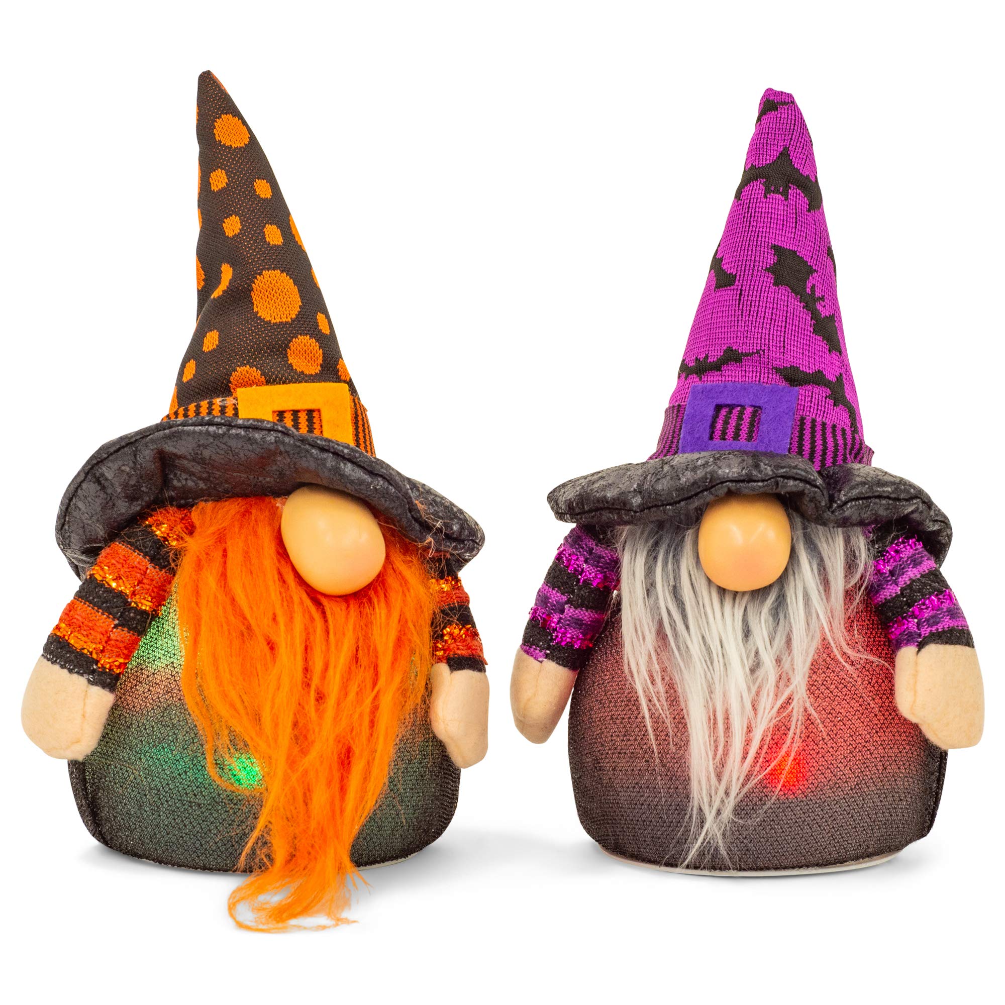 DeltonProducts Corp Orange and Purple Standing LED Gnome Witch Halloween Figurine Set 9 Inches