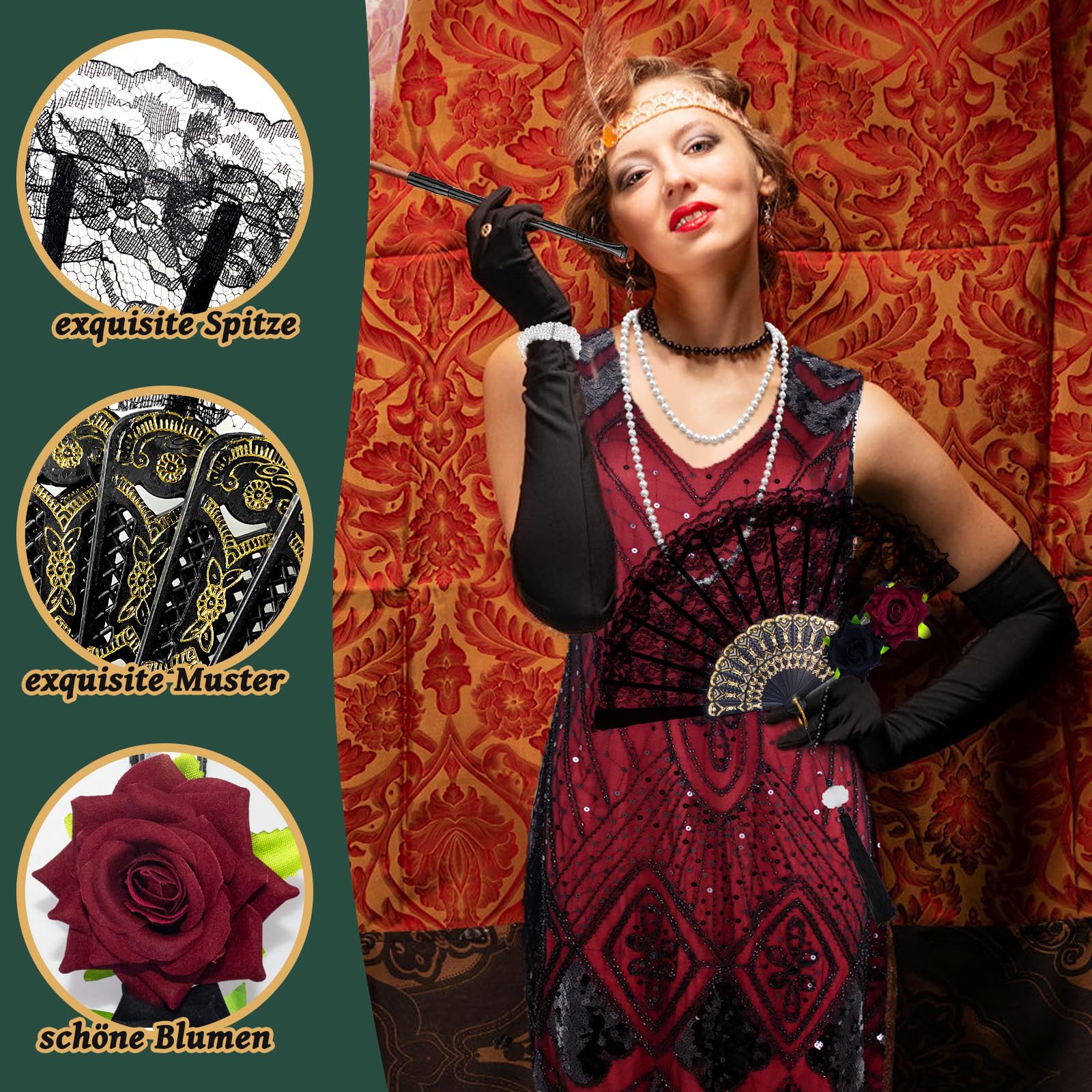 Accessoires des années 20 - Robe à franges - Col en V - Paillettes - Robe à franges - Robe à paillettes - Robe de soirée des années 20 pour femme - Robe de fête des années 20