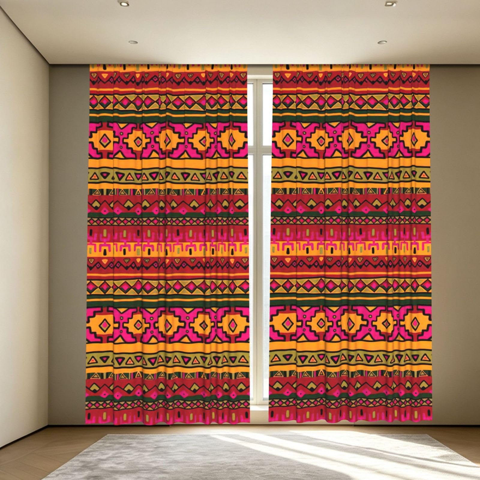 Yyoretp Mexican Folk Art Boho Print Blackout Curtains for Living Room Bedroom Thermal Insulated Window Drapes.