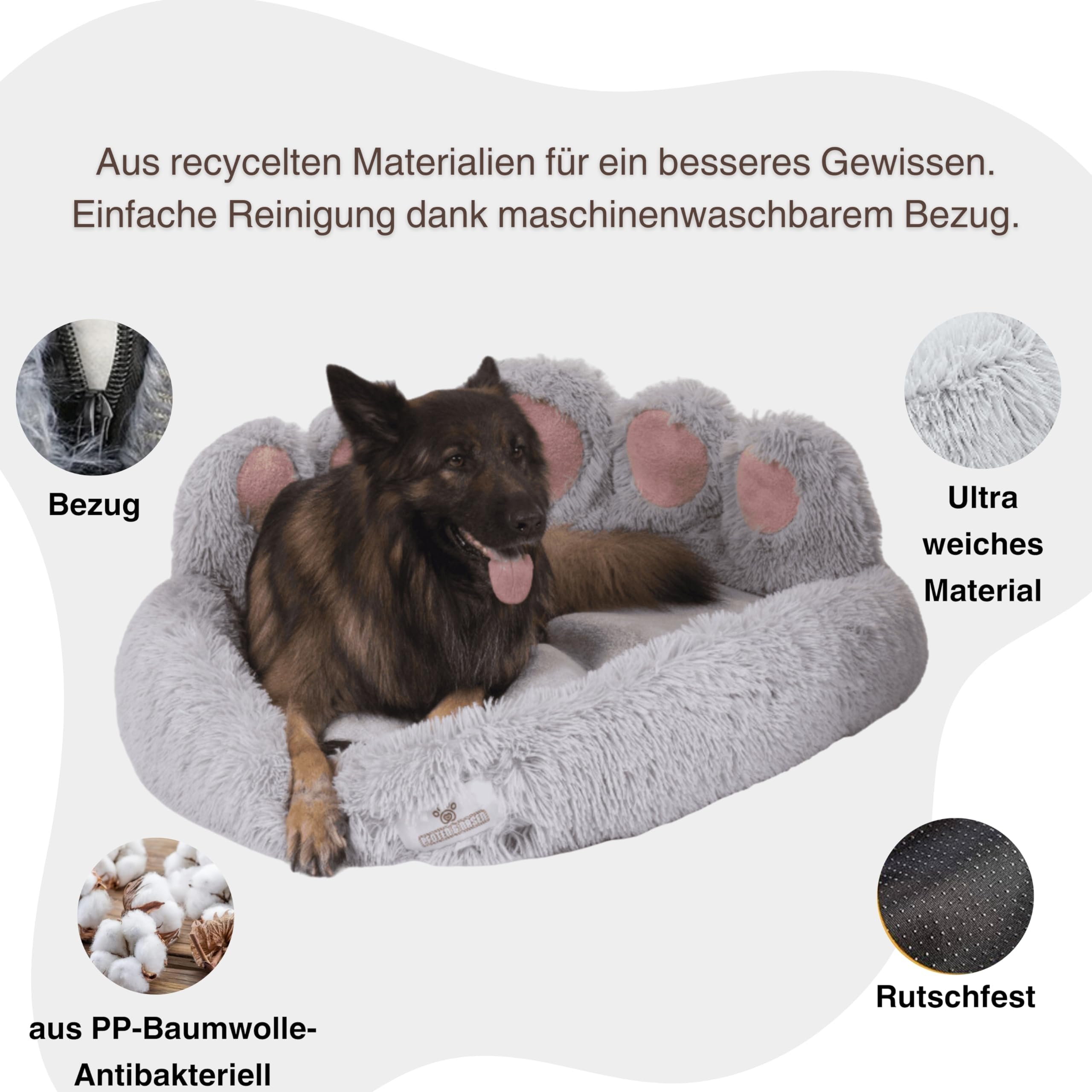 pfoten&nasen® Bärenpfote Hundebett & Katzenbett [Rosa, XS-55cm] – Flauschiges Donut Katzenkörbchen Waschbar, Rund & Weich – Beruhigendes Kuschelbett für Kleine Hunde, Welpen & Katzen