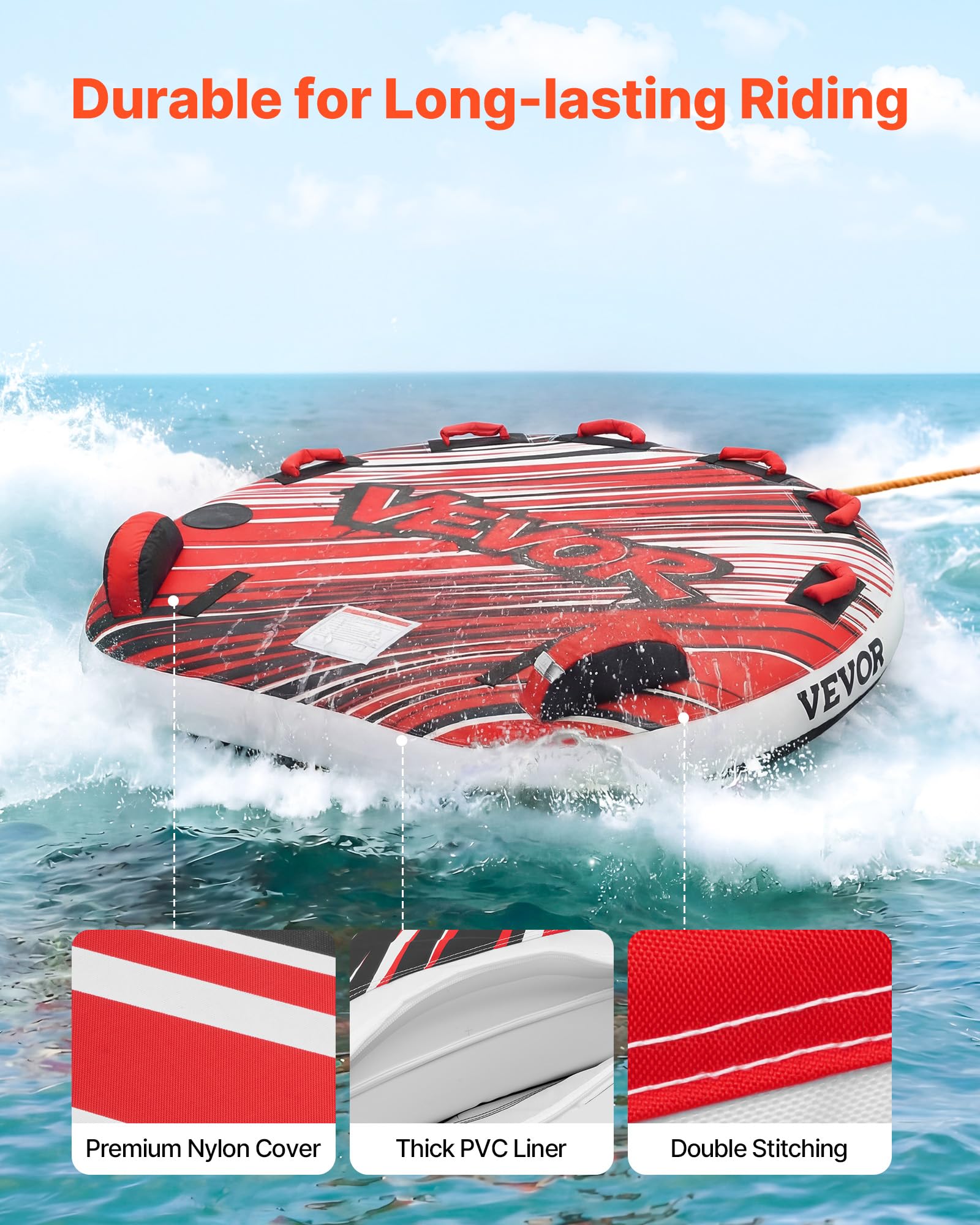 VEVOR Flotador de Arrastre Inflable 3 Personas 165x162 cm 231 kg Rojo