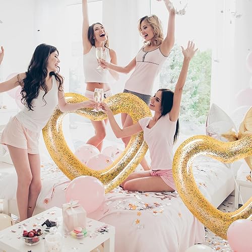 Miniatura 5 de 2 anillos de natación inflables con forma de corazón, 47.3 x 39.4 pulgadas, para despedida de soltera, flotador, tumbonas, tubo en forma de corazón,