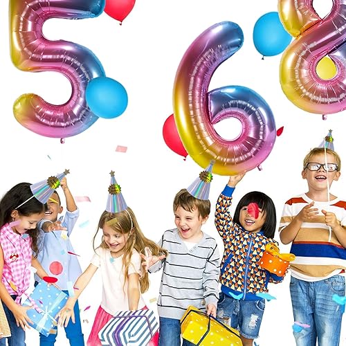 Miniatura 7 de CANREVEL Globos de helio de aluminio de 40 pulgadas con degradado arcoíris de gran tamaño, globos de helio para fiesta de cumpleaños, decoración de