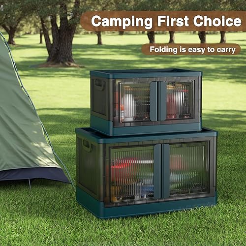 Miniatura 8 de V6 Contenedores de almacenamiento de plástico apilables con tapas, contenedores de almacenamiento plegables con ruedas y puertas, armarios de