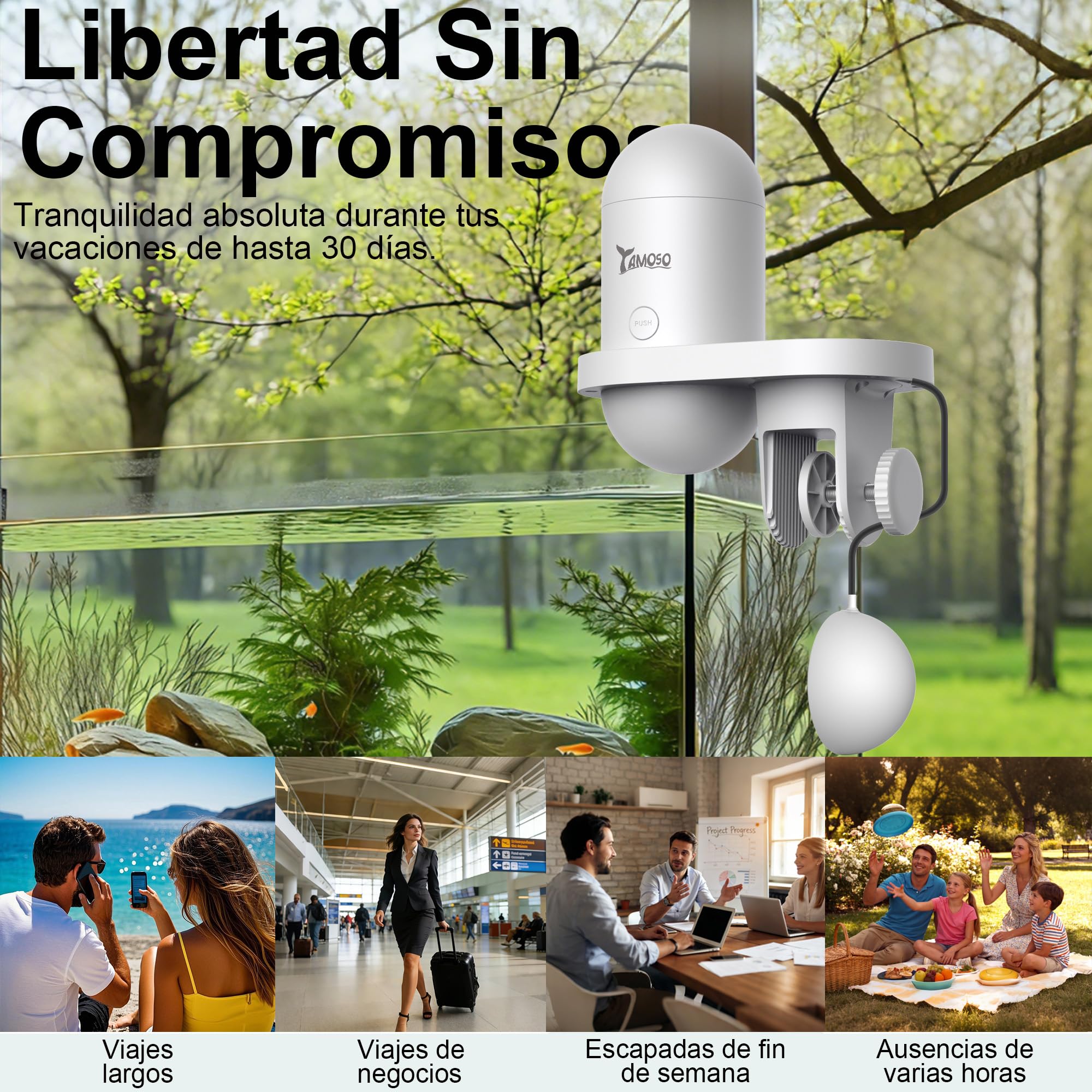 Comedero Automático Peces WiFi Smart, Cámara 2.5K, App 2.4/5G, Dosis 0,2g Cuidado Vacaciones, Depósito 230ML Anti-Vaho, Temporizador, Notificación, Acuario Marino, Agua Dulce y Tortugas