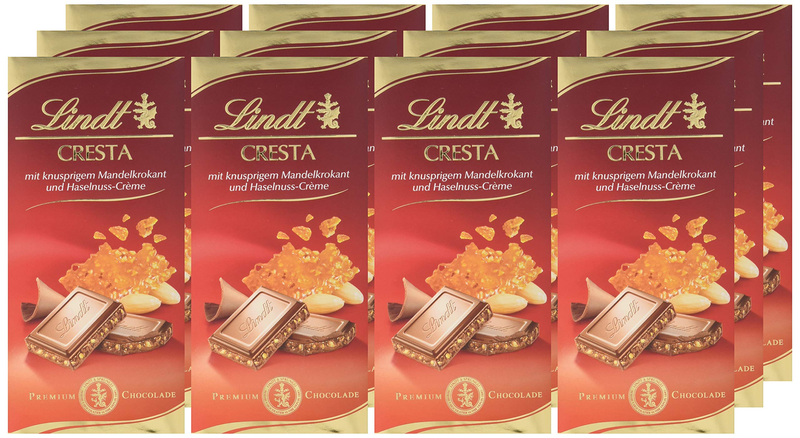Lindt Schokolade | Cresta Premium Schokoladen Tafel mit knusprigem Mandelkrokant und Praliné-Creme | 12er pack (12 x 100 g)