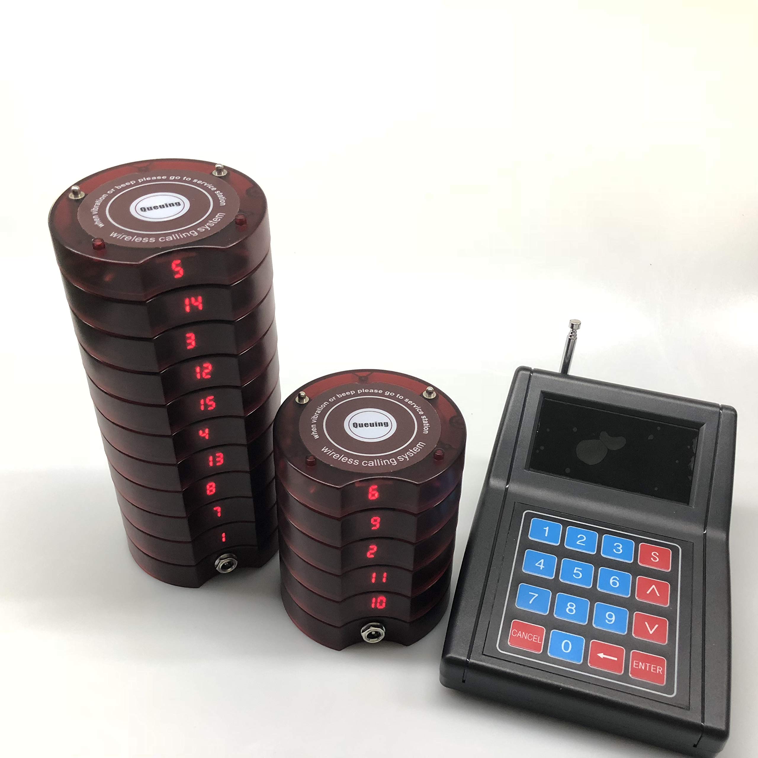 SHIHUI 15 Coaster Pagers 1 Keypad Transmitter Pager Restaurant Wireless Calling System 999 Channel Guest Queuing Paging System