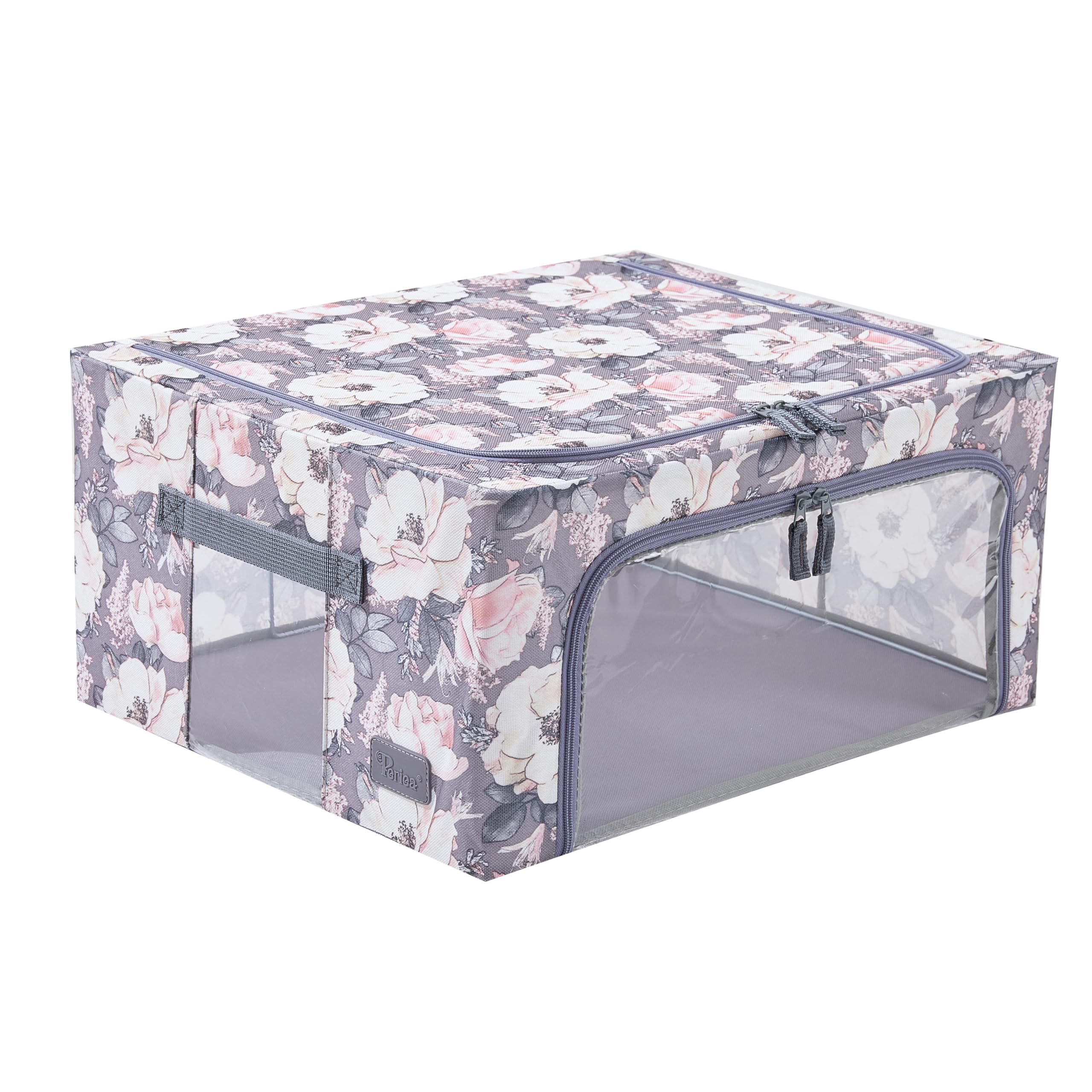 Periea ‘Beau’ Folding Collapsible Stackable Fabric Home Storage Boxes with Steel Frames (Black Grey Floral, Large) — view 70