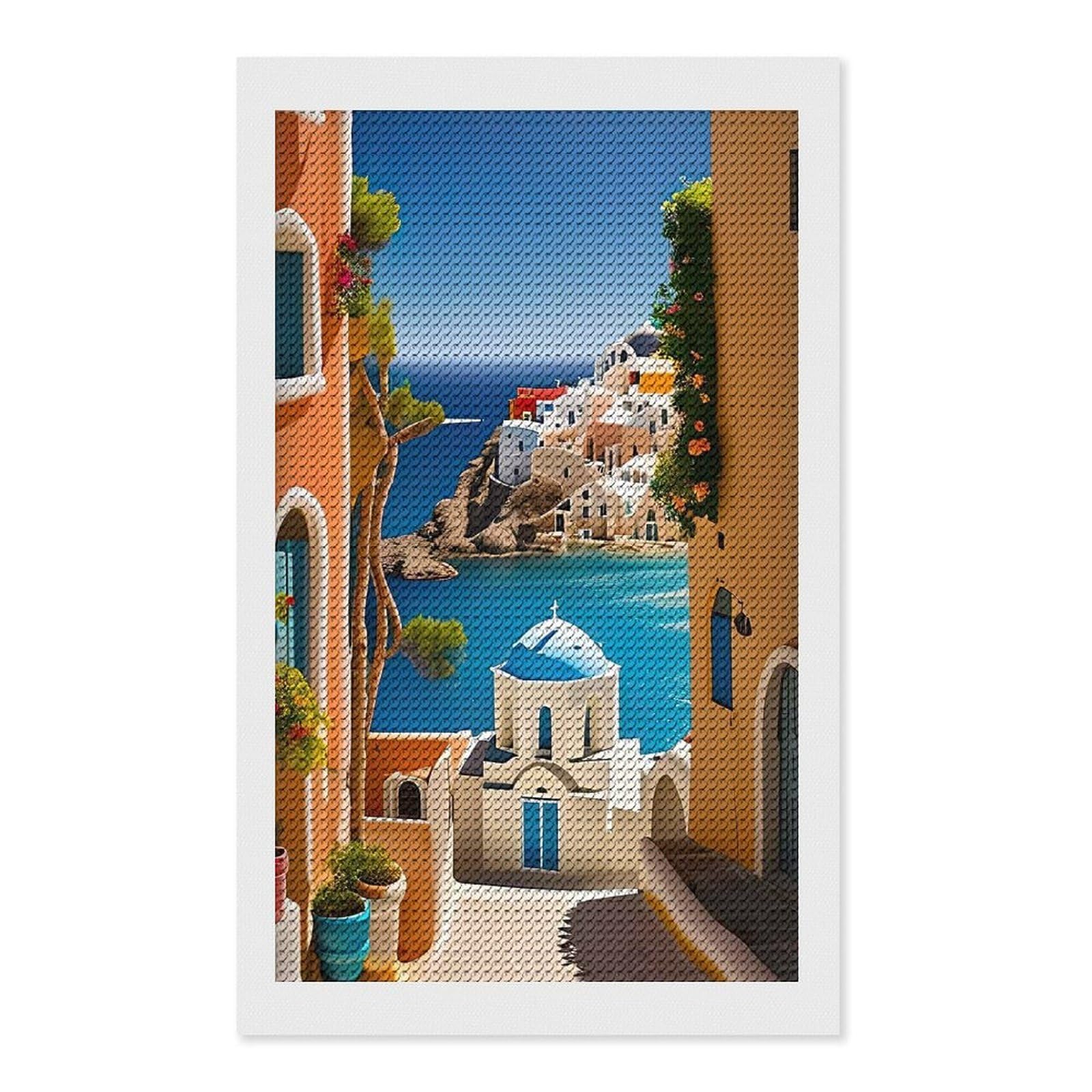 Junmoney Azure Aegean Diamond Painting Set 12"x20", for Beginners, Modern Decor, Simple to Start, Gift Idea, Pleasing Wall Art Project