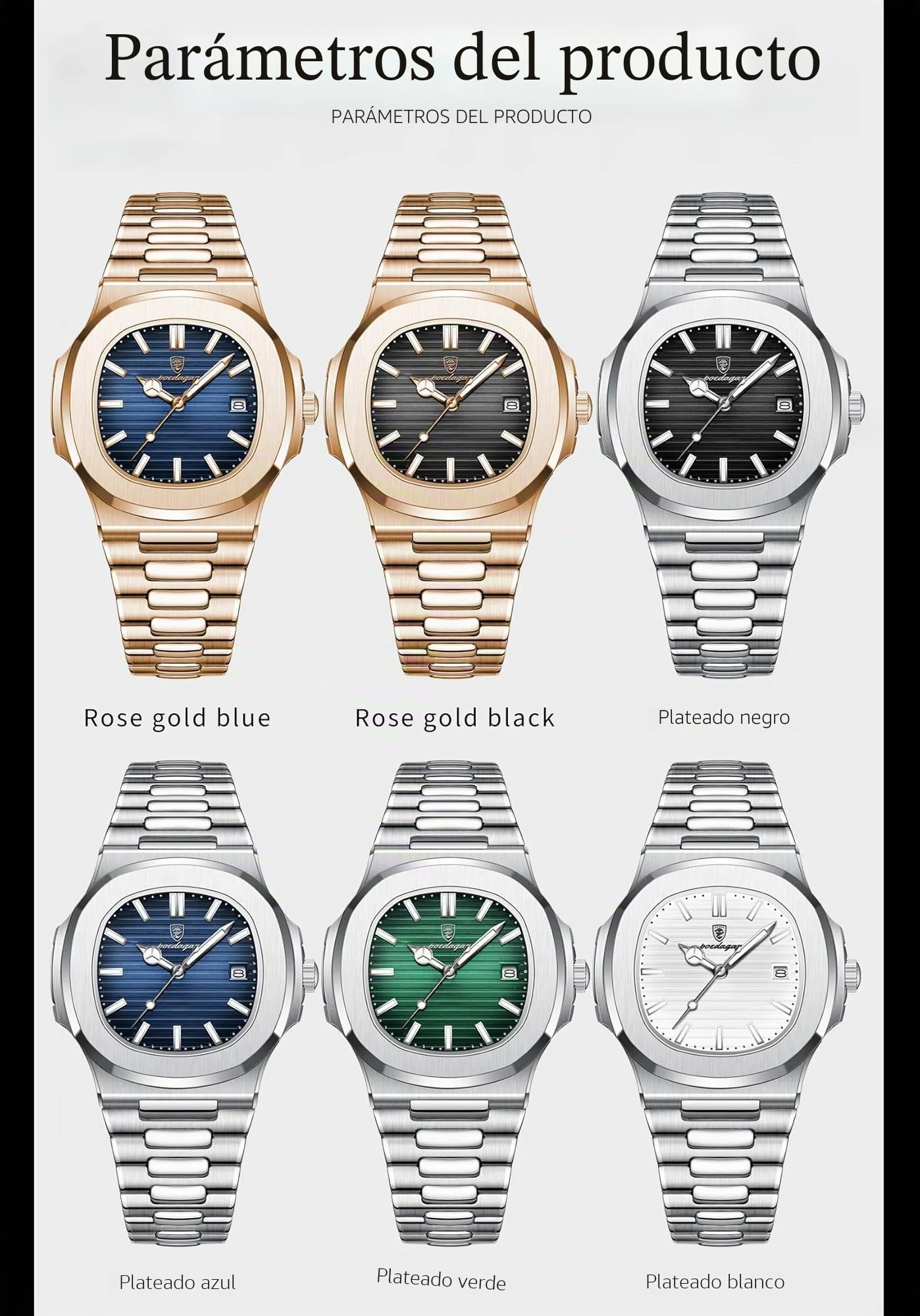 Poedagar Reloj de pulsera para hombre de moda con correa de acero inoxidable y mecanismo de cuarzo, resistente al agua, luminoso, con fecha, cuadrado