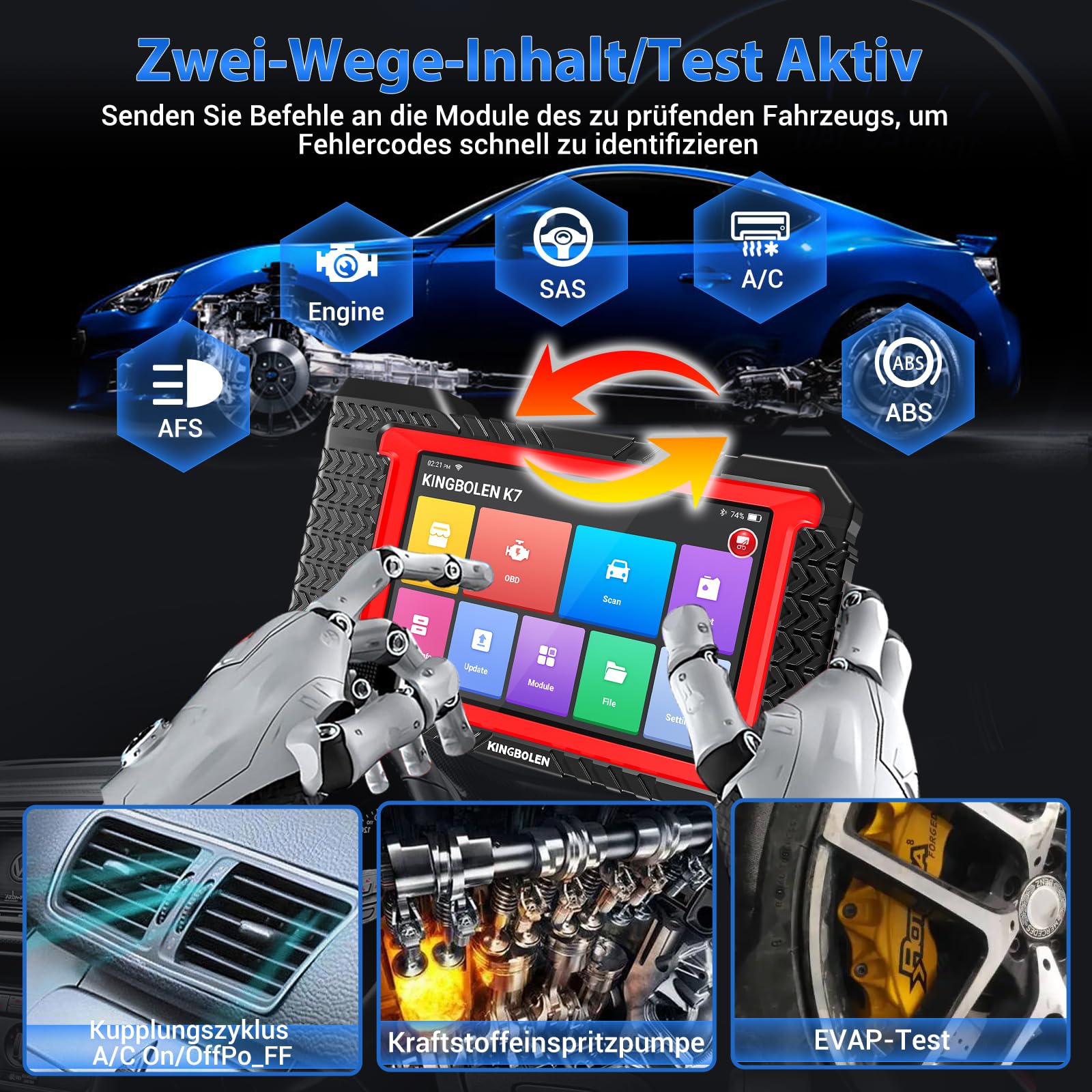 KINGBOLEN K7 Obd2 Diagnosegerät für Alle Fahrzeuge,Bi-Direktionale Diagnosegerät Auto Lebenslang Kostenloses Update,kfz Tester mit Alle Systemdiagnosen,ECU-Kodierung,36+ Dienst Zurücksetzen.