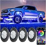 4 Pods RGB LED Rock Lights, Underglow Multicolor Neon Light Kit, Wheel Well Light with APP Control & Music Mode, Under Glow Lights for Trucks,Jeep,SUV,Golf Cart,ATV,Pickup Off Road,12V