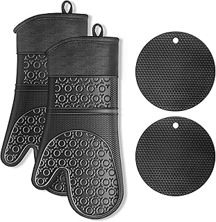 MILcea Rękawice do piekarnika, zestaw 4 sztuk, antypoślizgowe silikonowe i odporne na wysokie temperatury 300°C, rękawice do piekarnika, piekarnika, kuchenne, do gotowania, pieczenia