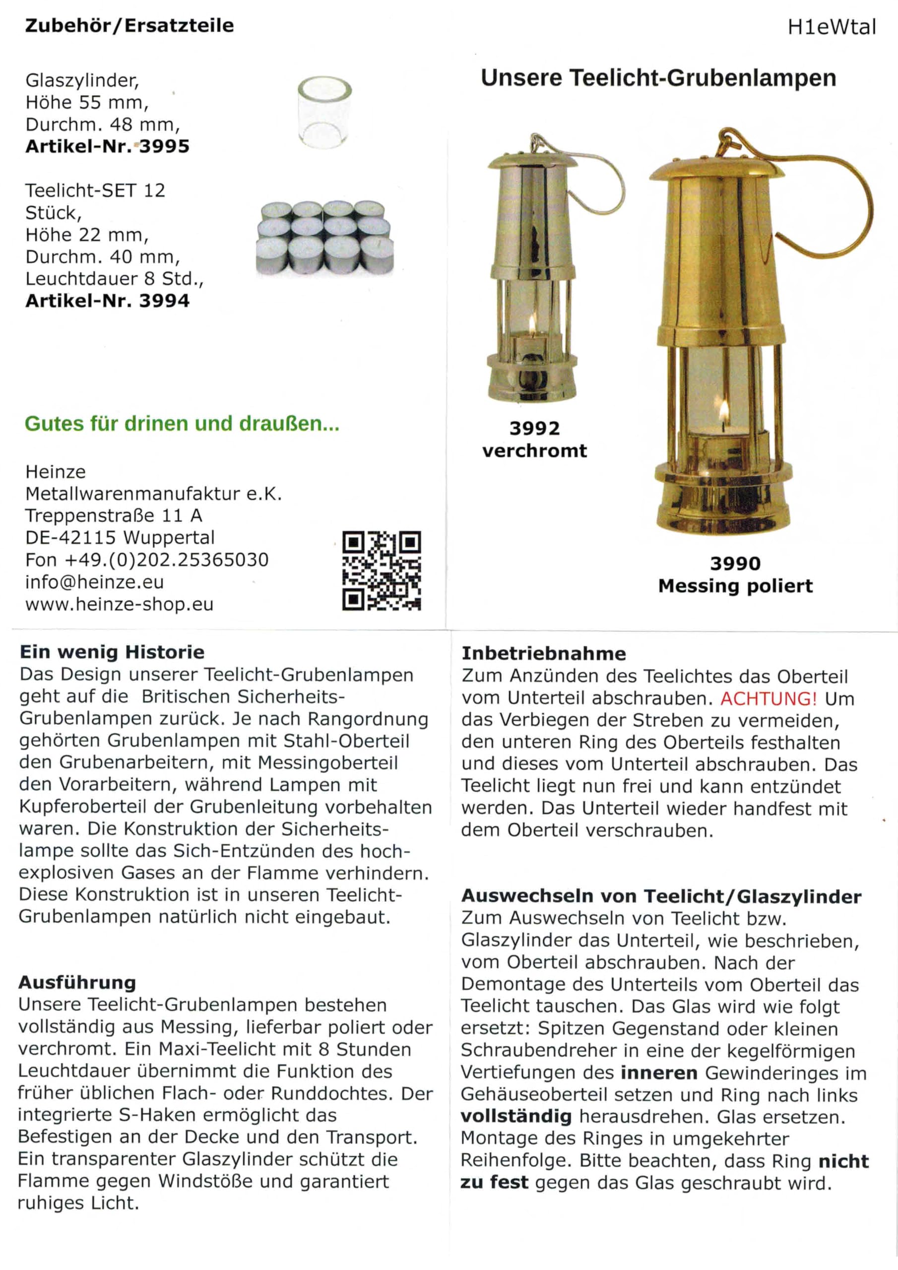 Windlicht Grubenlampe H1eWtal Messing massiv poliert, Handarbeit, mit Maxi-Teelicht und Aufhängehaken, Leuchtdauer ca. 8 Stunden, Höhe 21 cm, Durchmesser 75 mm, Gewicht 830 g