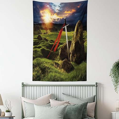 Miniatura 5 de Ambesonne Tapiz de tamaño King, Arthur Camelot Myth in England Irlanda Fields - Imagen de mito invencible, colgante de pared para dormitorio, sala