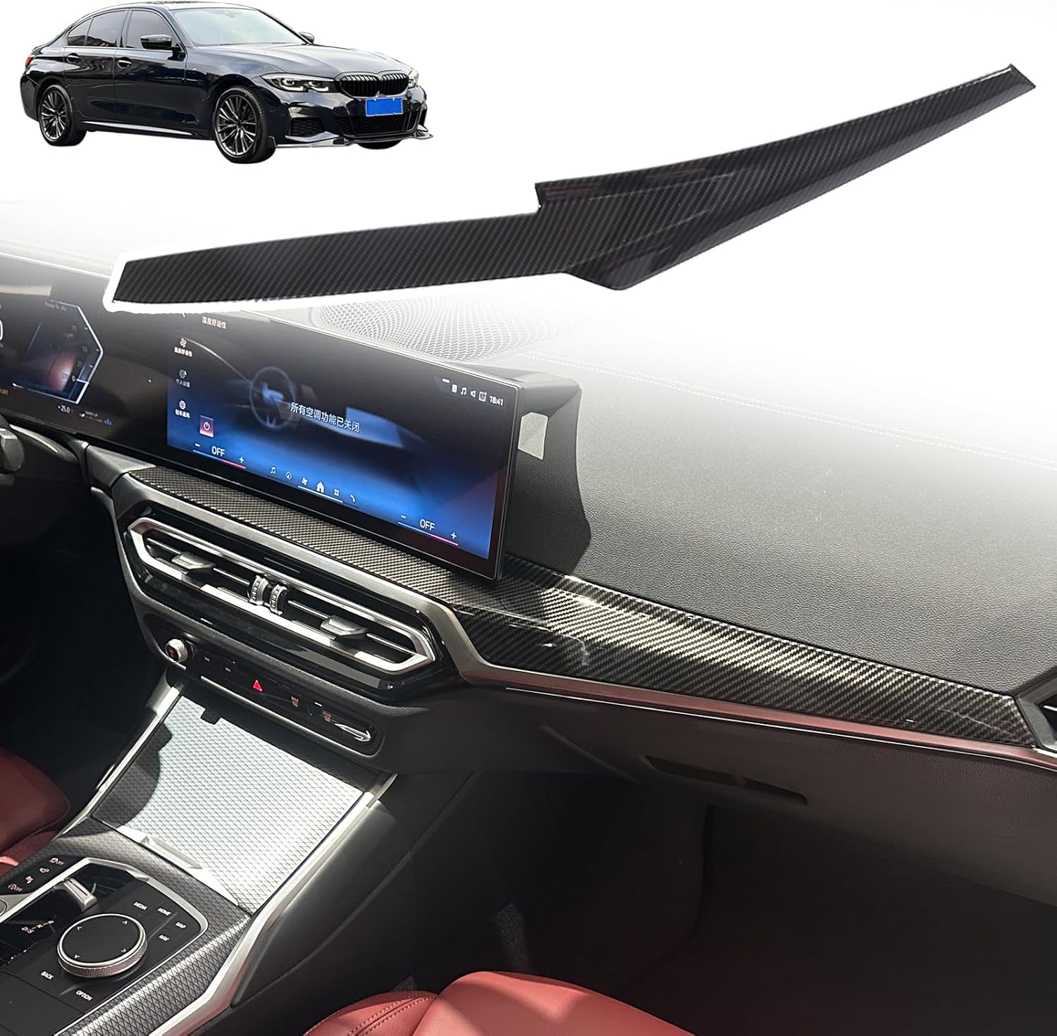 Car Dashboard Panel Trim Strips Cover For BMW 3 4 Series i3 i4 G20 G28 G22 G23 G26 320i 330i M340i 420i 430i M440i 2020-2024,Center Console Dashboard Cover Trim Accessories (Carbon Fiber Pattern)