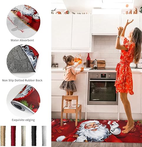 Miniatura 125 de Alfombras de cocina de Navidad absorbentes antideslizantes para piso, árbol de Navidad, muñeco de nieve y copo de nieve, alfombras y tapetes