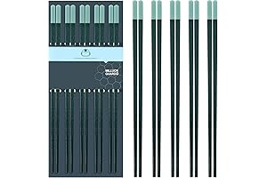 Premium Japanese Chopstick Set: 5 Pairs of Reusable Green Fiberglass Chopsticks