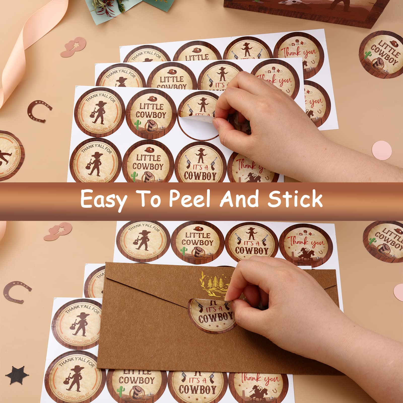64PCS Cowboy Thank You Adesivi, decorazioni per baby