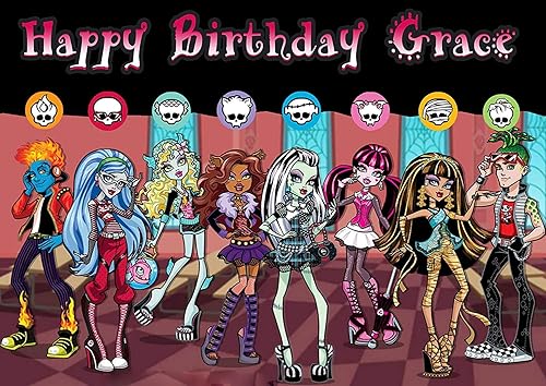 Cakecery Monster High - Cartel de imagen de pastel comestible personalizado para pastel de cumpleaños, 14 hoja Cakecery Monster High - Cartel de imagen de pastel comestible personalizado para pastel de cumpleaños, 14 hoja