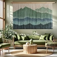 Sdjazl Handmade Boho Macrame Wall Hanging Tapestry - Large Green Mountain Landscape Boho Decor for Living Room