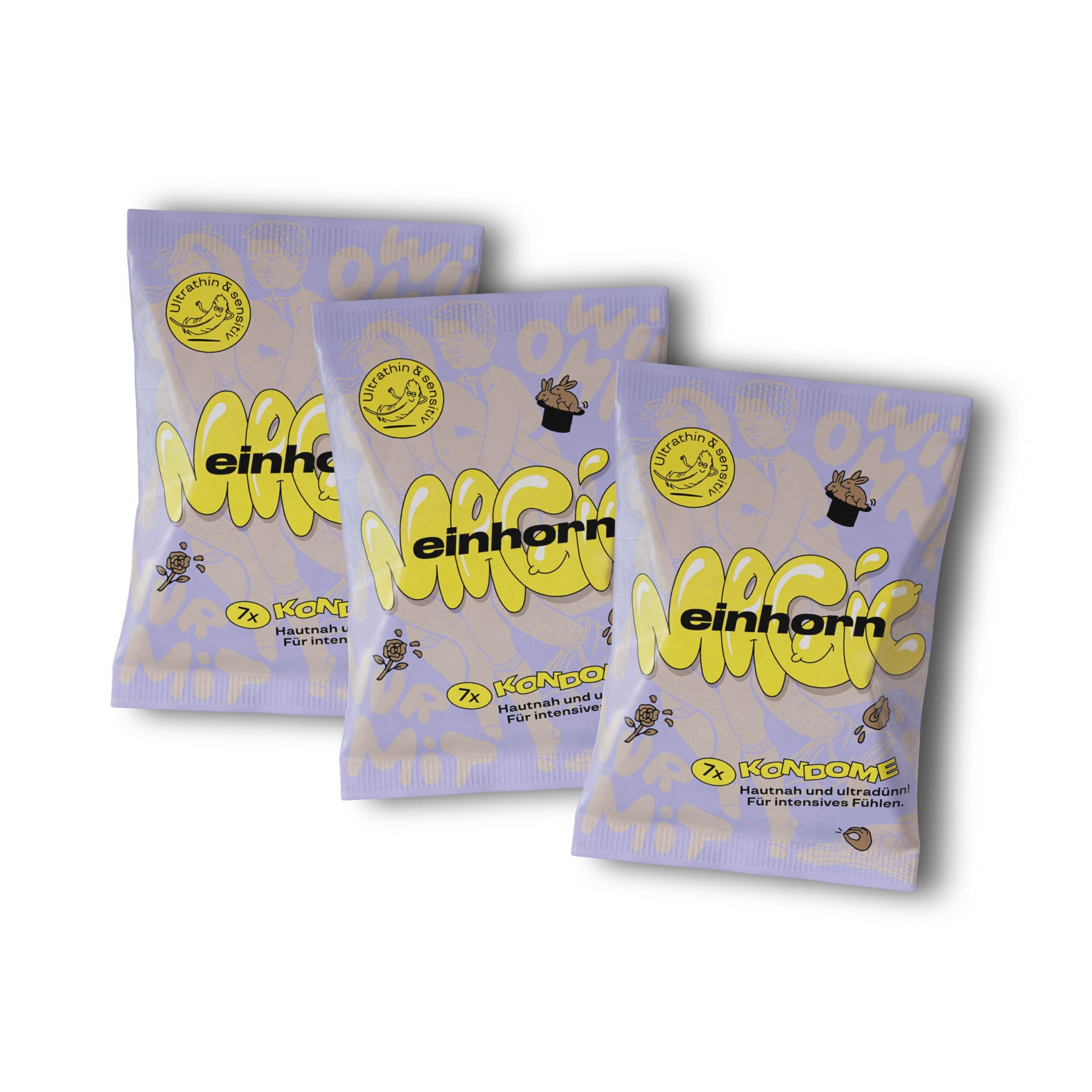 einhorn ultra dünne Kondome I 21er Monatsration Magic I 21 Stück I Standardgröße 53 mm I vegane, hormonfreie Verhütung - natürlicher Gleitfilm - nachhaltig und sicher
