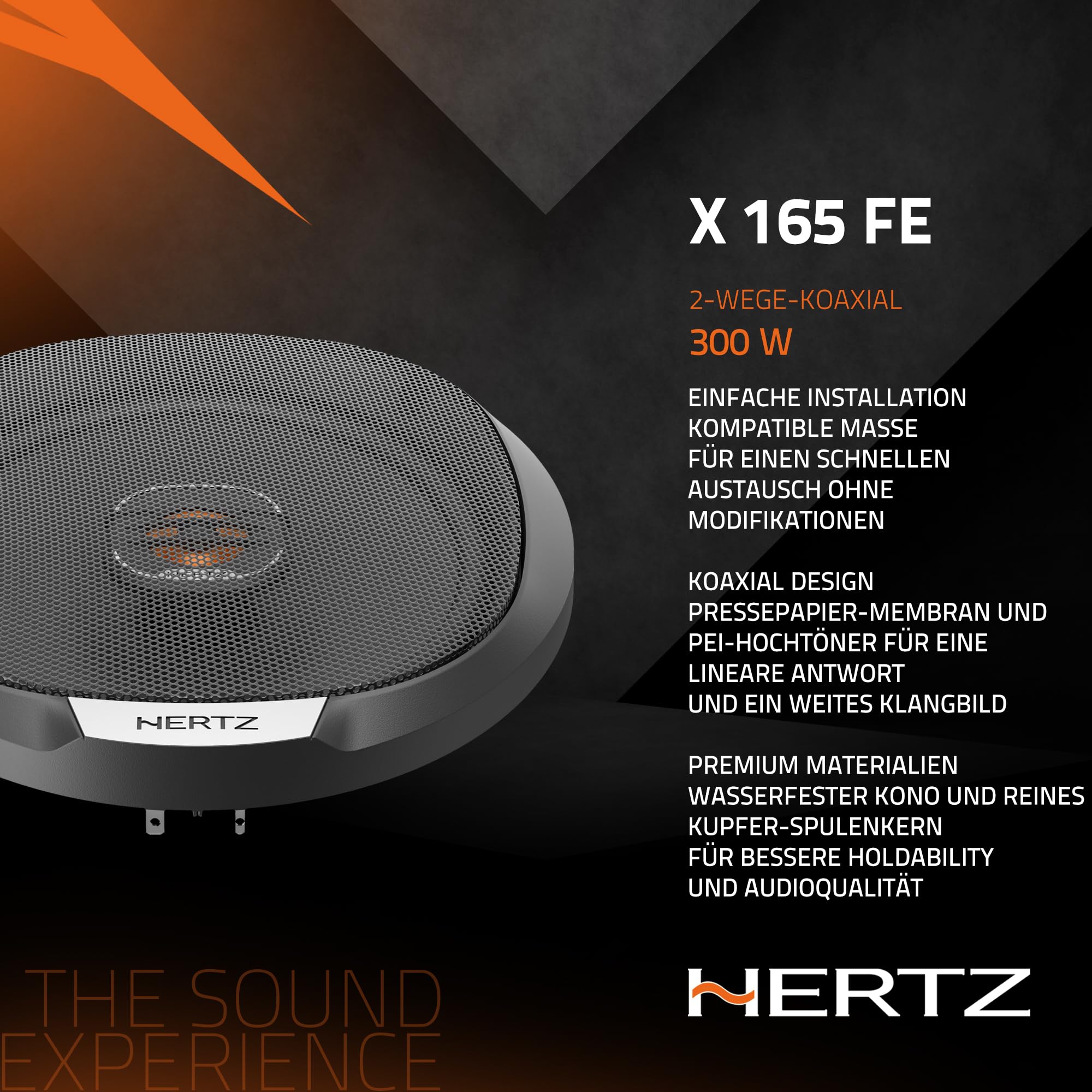Hertz X 165 Fan Edition 165/170mm 2-Wege Koaxial Lautsprecher 200W Peak, 50W RMS, 4Ohm, Wasserabweisender Presspapierkegel, 24mm PEI Hochtöner, einfache Installation