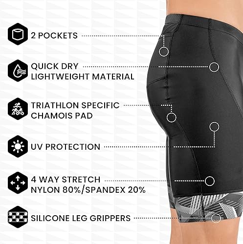Miniatura 2 de SLS3 Pantalones cortos de triatlón - Pantalones cortos acolchados para hombre con 2 bolsillos, compresión media