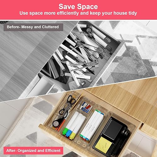 Miniatura 3 de Juego de 15 organizadores de cajones de plástico transparente 4 tamaños de contenedores de almacenamiento para baño y tocador, bandejas