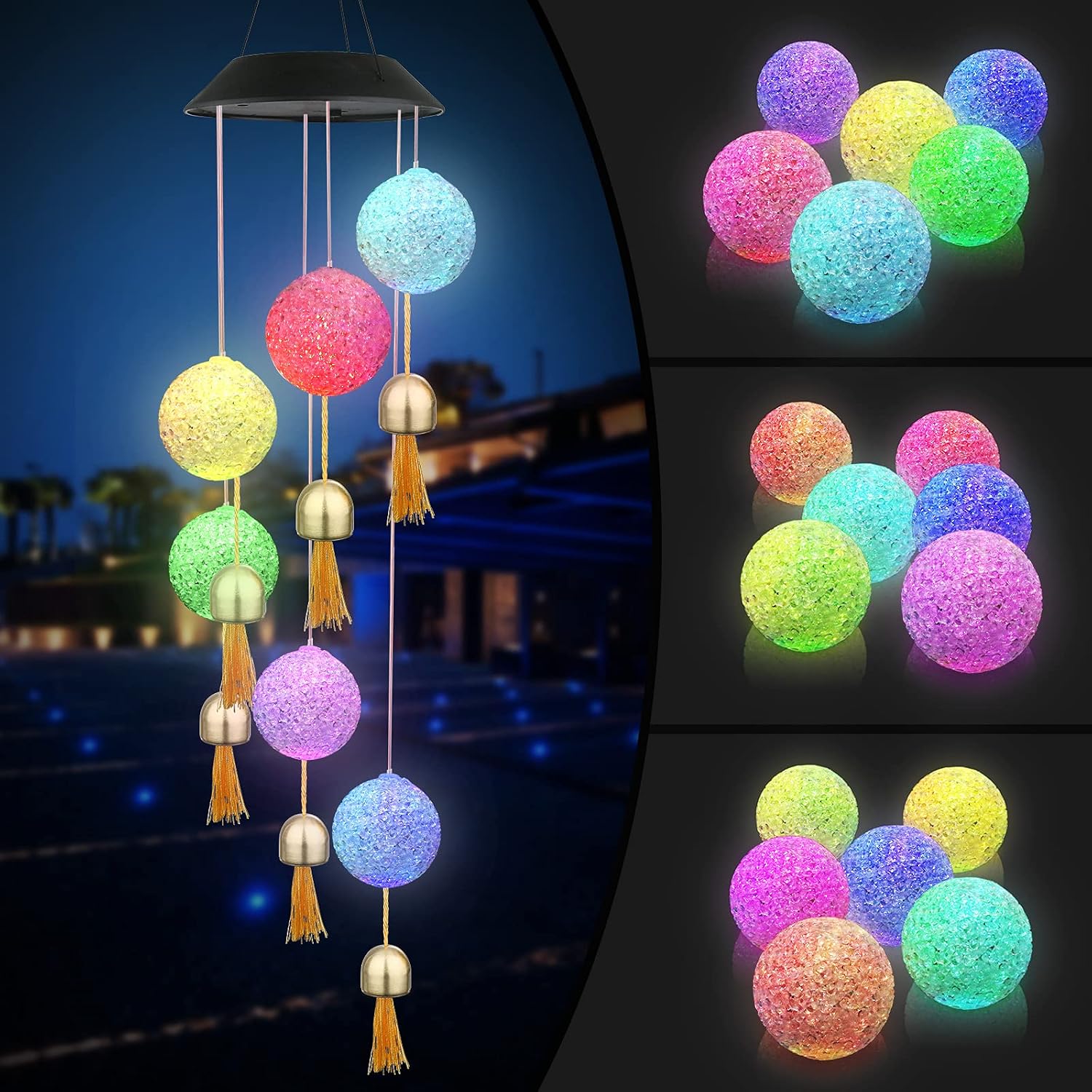 Solar Wind Chimes, Crystal Ball Wind Chimes for Outside, Waterproof Memorial Wind Chimes Color Changing, Decor Lights for Garden Patio Yard, Gifts for Women Mom Wife Girlfriend Grandma Birthday