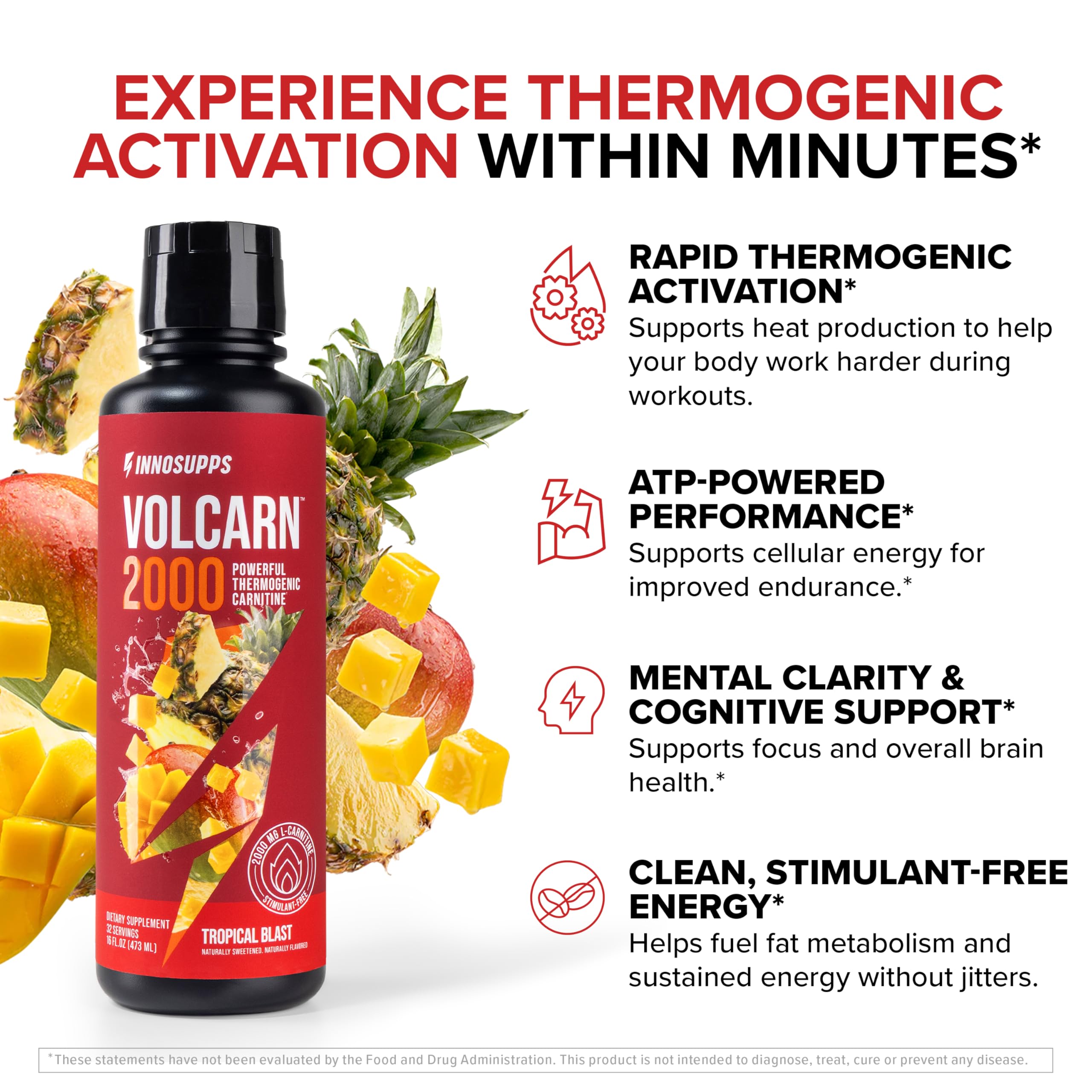 Amazon.com: InnoSupps Volcarn 2000 - L-CARNITINE Advanced Energy Liquid |  ATP Enhancer with GBEEC | Boosts Energy, Enhances Focus, Caffeine Free, No  Artificial Sweeteners
